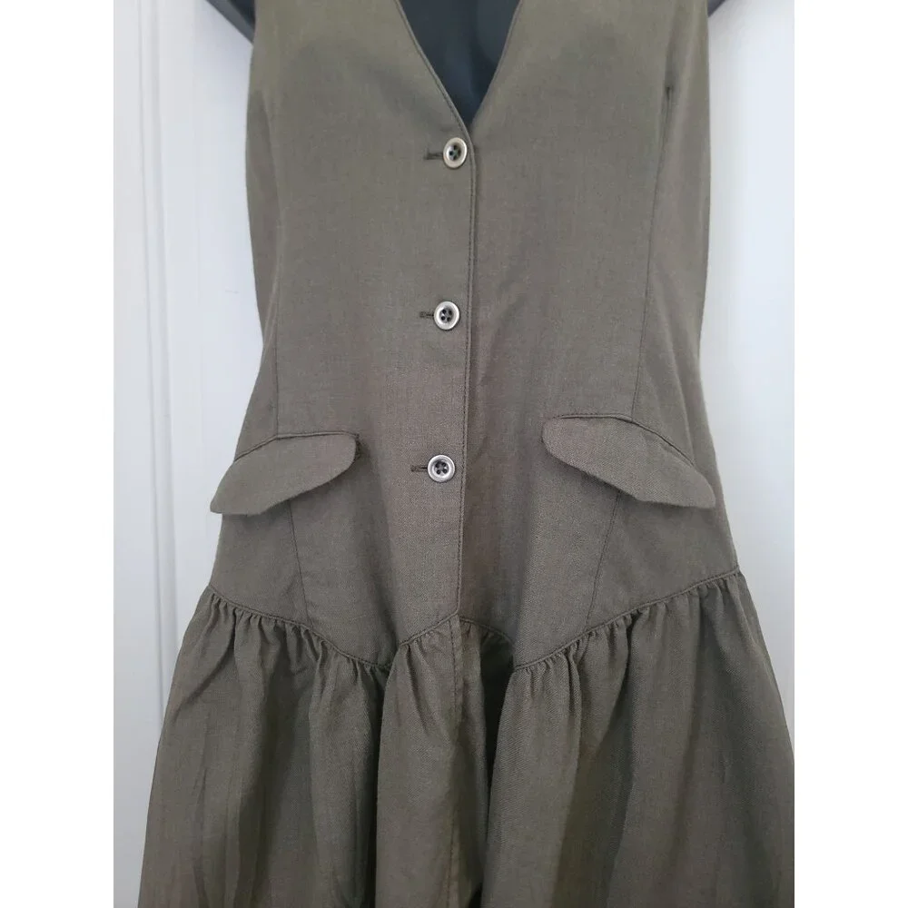 Fee People Sleeveless Army Green Wool Blend Vest Dress Women's Size 6 - Picture 3 of 7